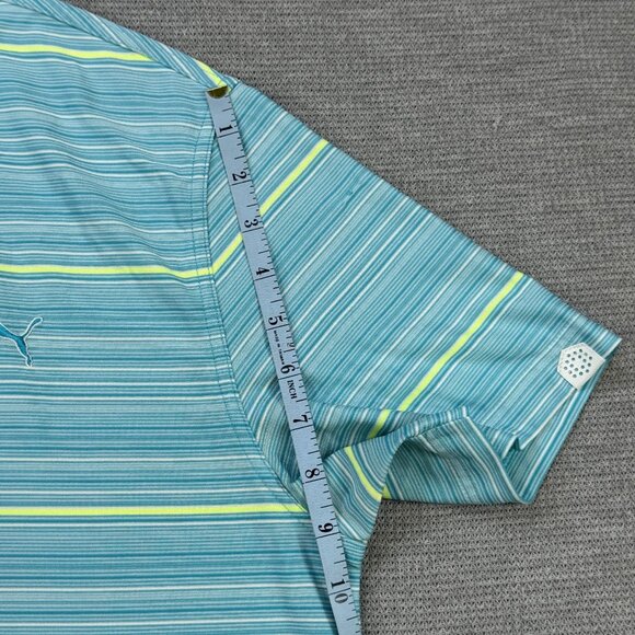 Puma Mens Polo Top Sz L Turquoise Short Sleeve Striped Dry Cell Golf Active Tee - Picture 12 of 13